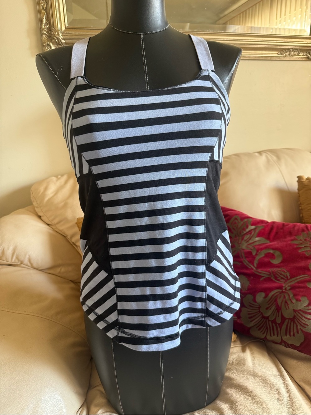 Lululemon Striped Black and Light Gray Tank Top - Women's size 10